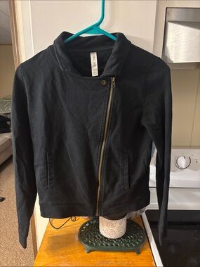 Cherokee Black Asymmetrical Zip Jacket with Gold Hardware
